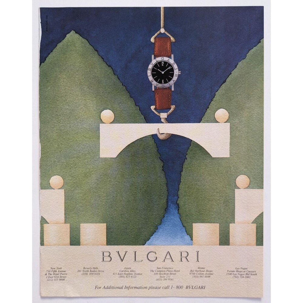 Vintage 1993 Print Ad Bulgari BVLGARI Watch Modern Art Illustration Design‎